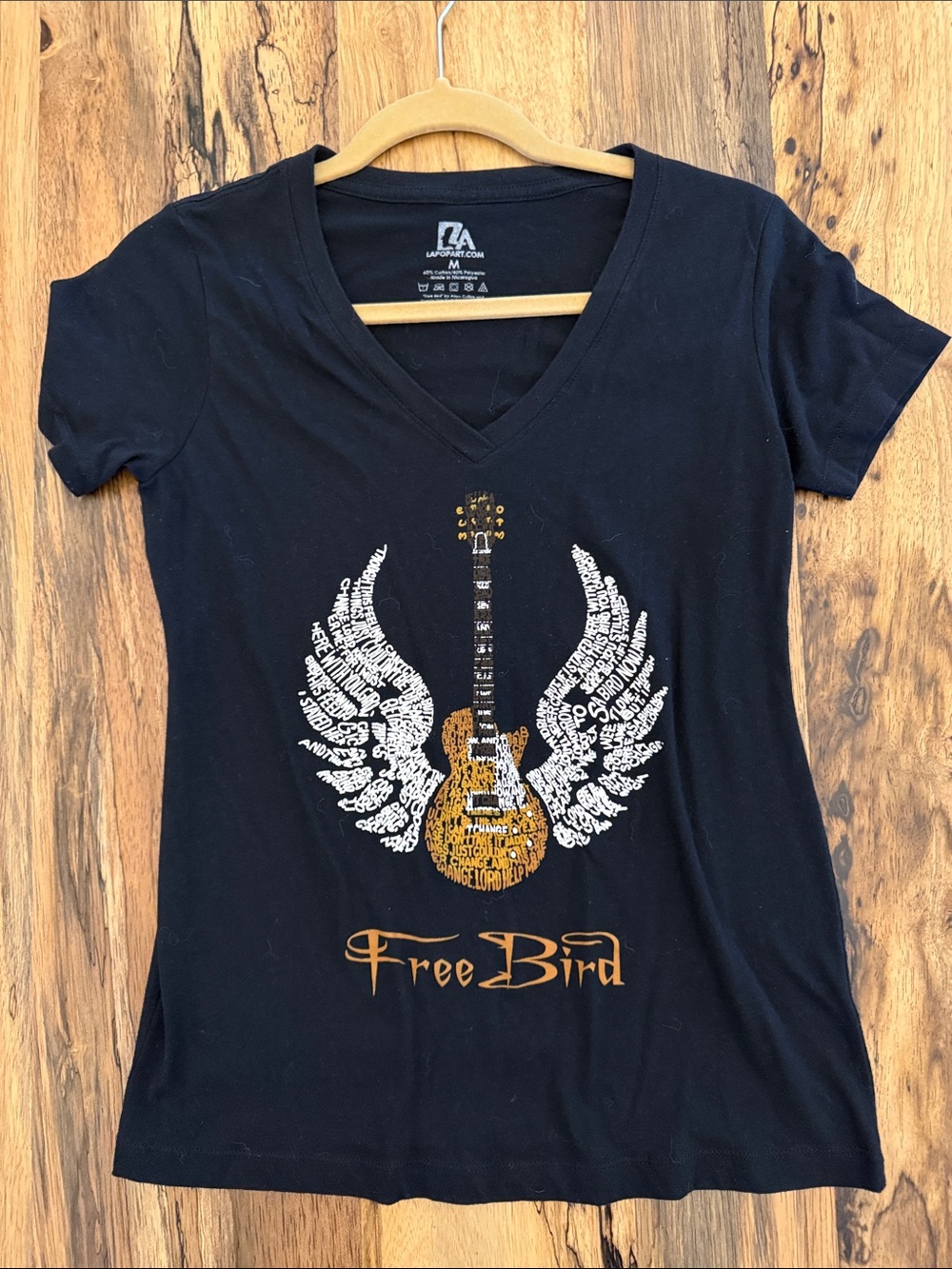 LA Gear Black V-Neck 'Free Bird' Graphic Tee
